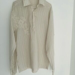 Men’s stripped half placket button up long sleeve shirt size medium